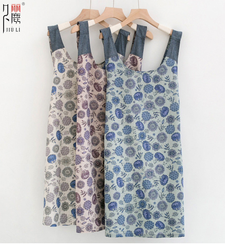 女士棉麻印花韩版背心无袖围裙时尚防污工作服厨房烧饭套袖包邮