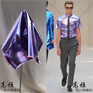 紫罗兰金属设计师面料 镜面涂层弹力布料D71 tpu人造皮革软镜子