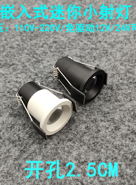 220V12V24V迷你小射灯1W3瓦开孔2.5cm嵌入式展柜牛眼灯客厅天花灯