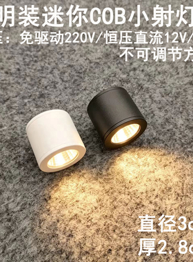 220V12V24伏明装led迷你小射灯3W免开孔酒柜台展柜吸顶天花灯黑色