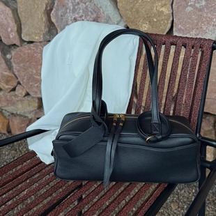 高级感真皮单肩保龄球包通勤包包2025新款 轻奢小众女手提波士顿包