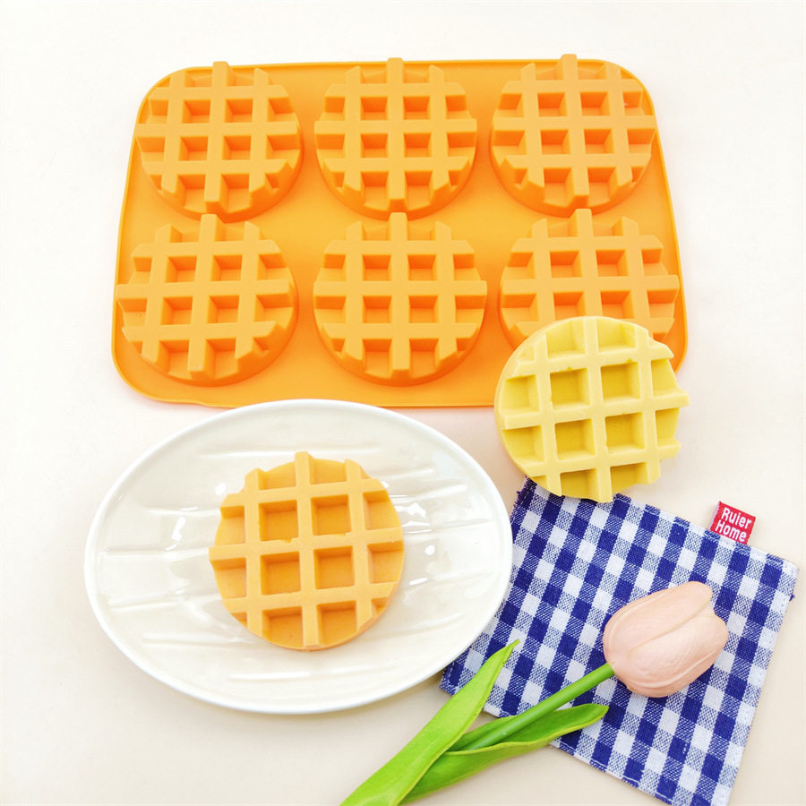 6连圆形华夫饼干硅胶模具圆形烘焙模具创意蛋糕模巧克力模具