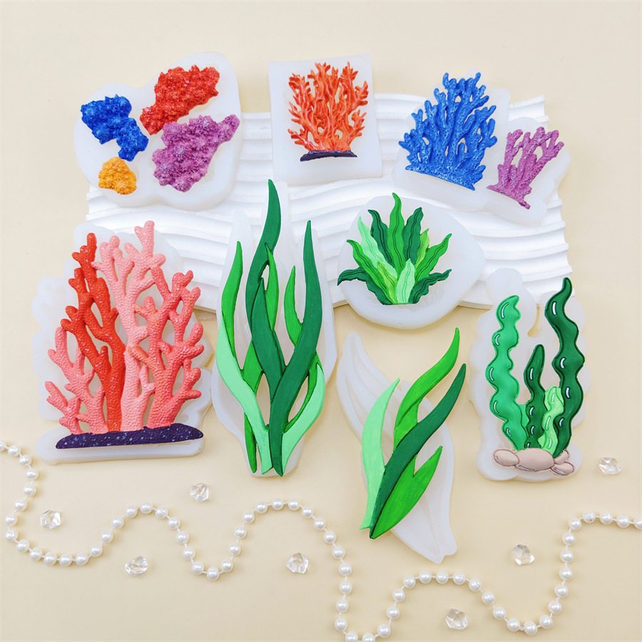 仿真海底珊瑚海草硅胶模具微景观创意鱼缸造景diy装饰模烘焙模具