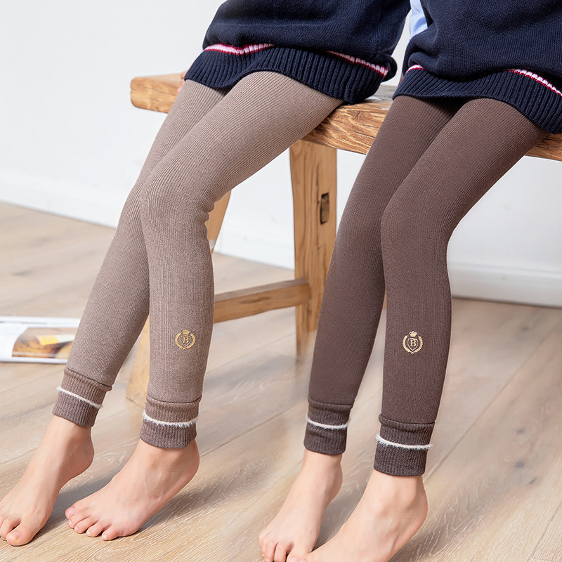 女童打底裤秋冬款儿童中厚洋气加绒女宝宝九分裤纯棉徽章打底裤袜