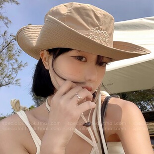 日系户外渔夫帽男女登山露营防晒帽子夏季出游大檐遮阳西部牛仔帽