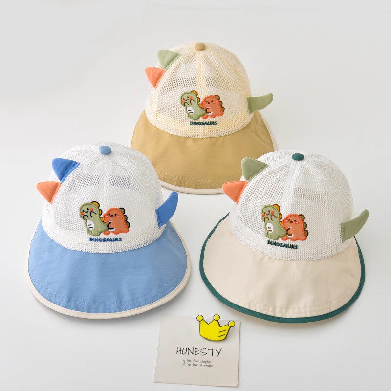 宝宝儿童帽子防晒夏季薄款透气网眼恐龙鸭舌帽男女童遮阳太阳帽潮