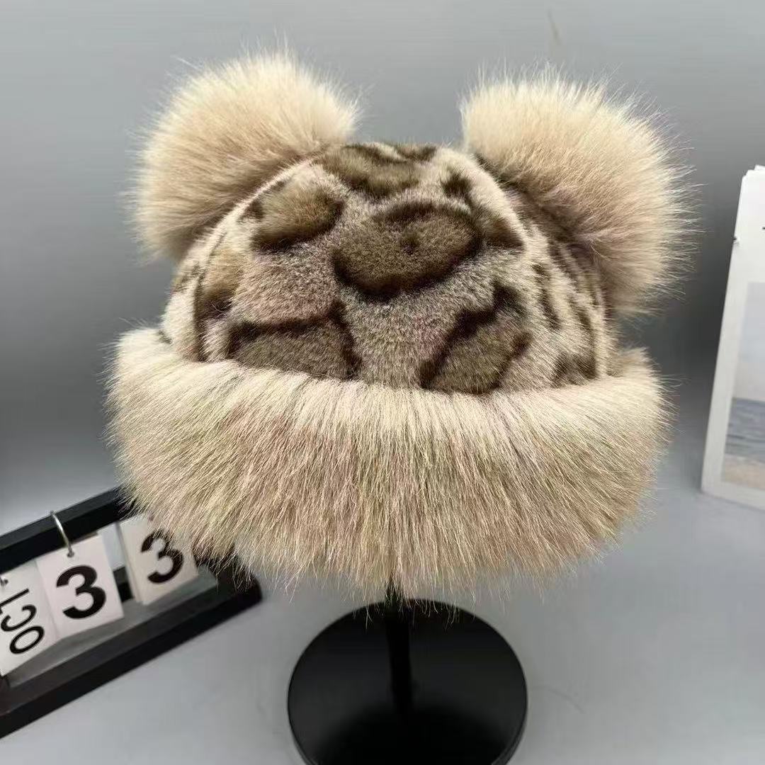 豹纹毛绒保暖蒙古帽女秋冬仿皮草