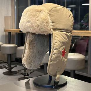 五角星雷锋帽男女加绒加厚护耳帽冬季保暖骑车防寒防水东北棉帽子