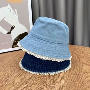 可爱俏皮遮阳渔夫帽蕾丝边牛仔防晒盆帽女生学院风春夏显脸小帽子