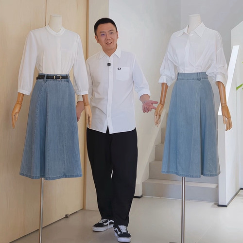 牛仔衬衫小众上衣杰唯卡伞裙通勤