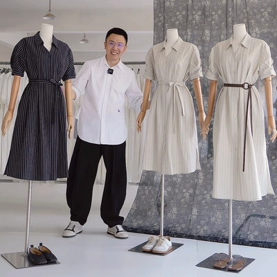 条纹衬衫裙女设计感小众收腰显瘦