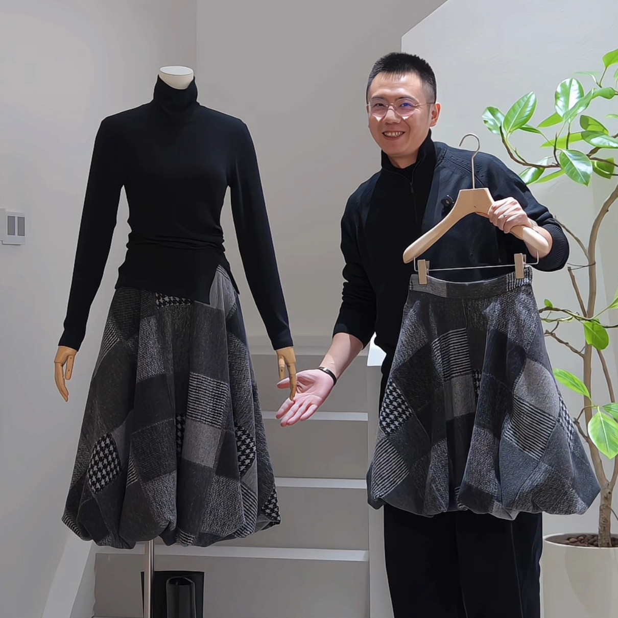 杰唯卡 毛呢格纹拼接在逃公主裙2026春季新款百搭减龄花苞裙,女装/女士精品,半身裙,淘宝优惠券,粉丝福利购,淘宝优惠卷