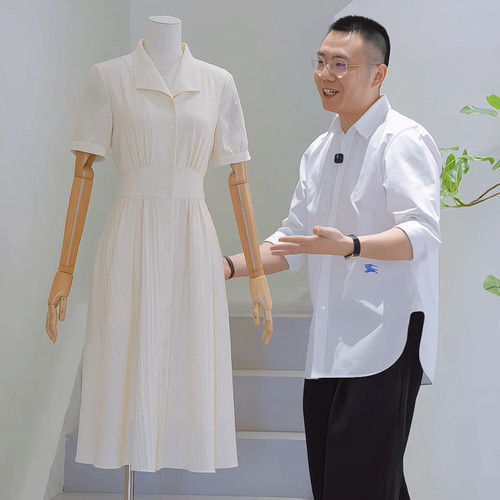 杰唯卡法式复古收腰短袖连衣裙
