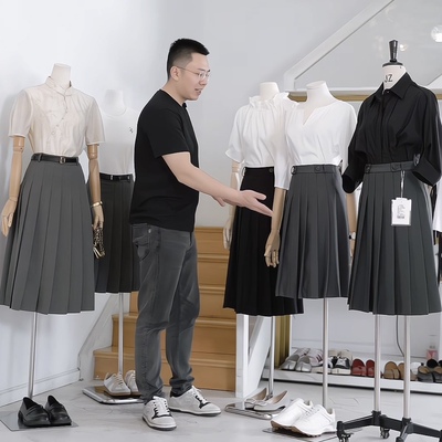 灰色高腰百褶裙女秋季