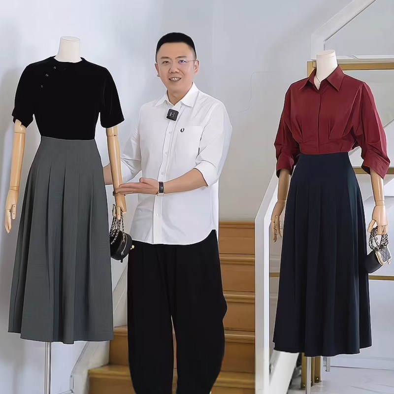 杰唯卡 精纺羊毛裙！十二道鱼骨半身裙女气质优雅A字裙高腰百褶裙