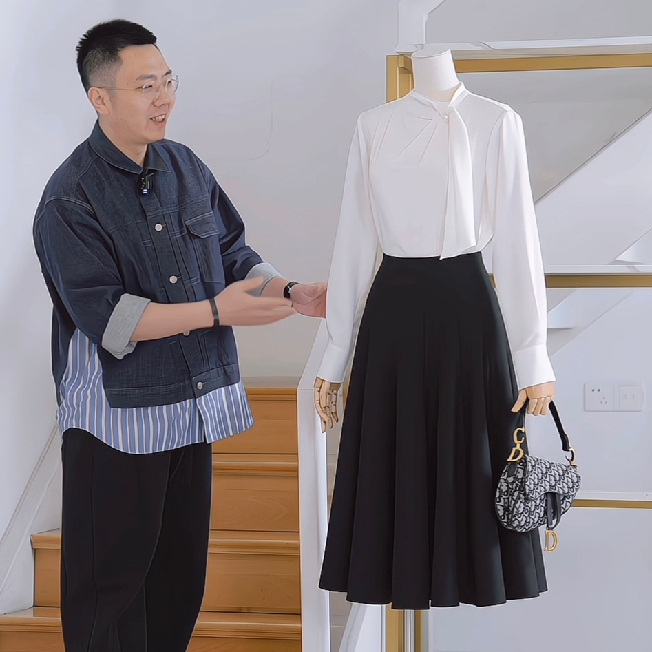 新年红法式飘带V领衬衫女