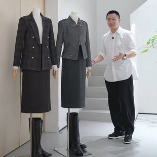 杰唯卡真丝醋酸羊毛混纺直筒一步裙2026秋冬新款高腰显瘦中长裙