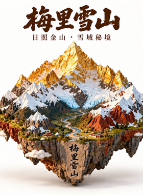 梅里雪山日照金山3d立体冰箱贴旅游景点文创纪念品伴手礼金属浮雕