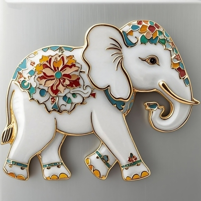 新款白象珐琅彩风格磁吸3d立体金属冰箱贴吉象如意大象招财装饰