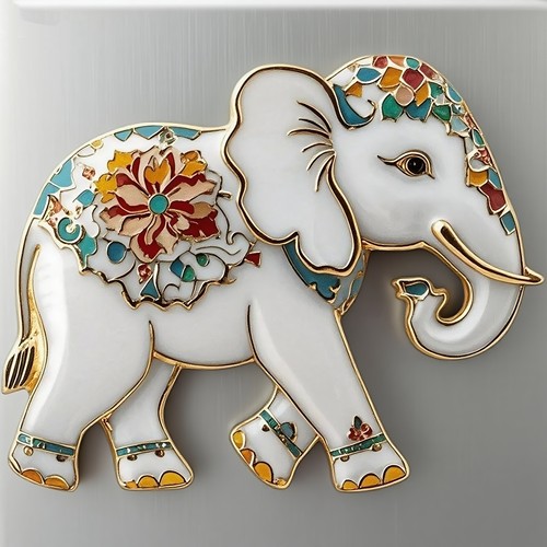 新款白象珐琅彩风格磁吸3d立体金属冰箱贴吉象如意大象招财装饰
