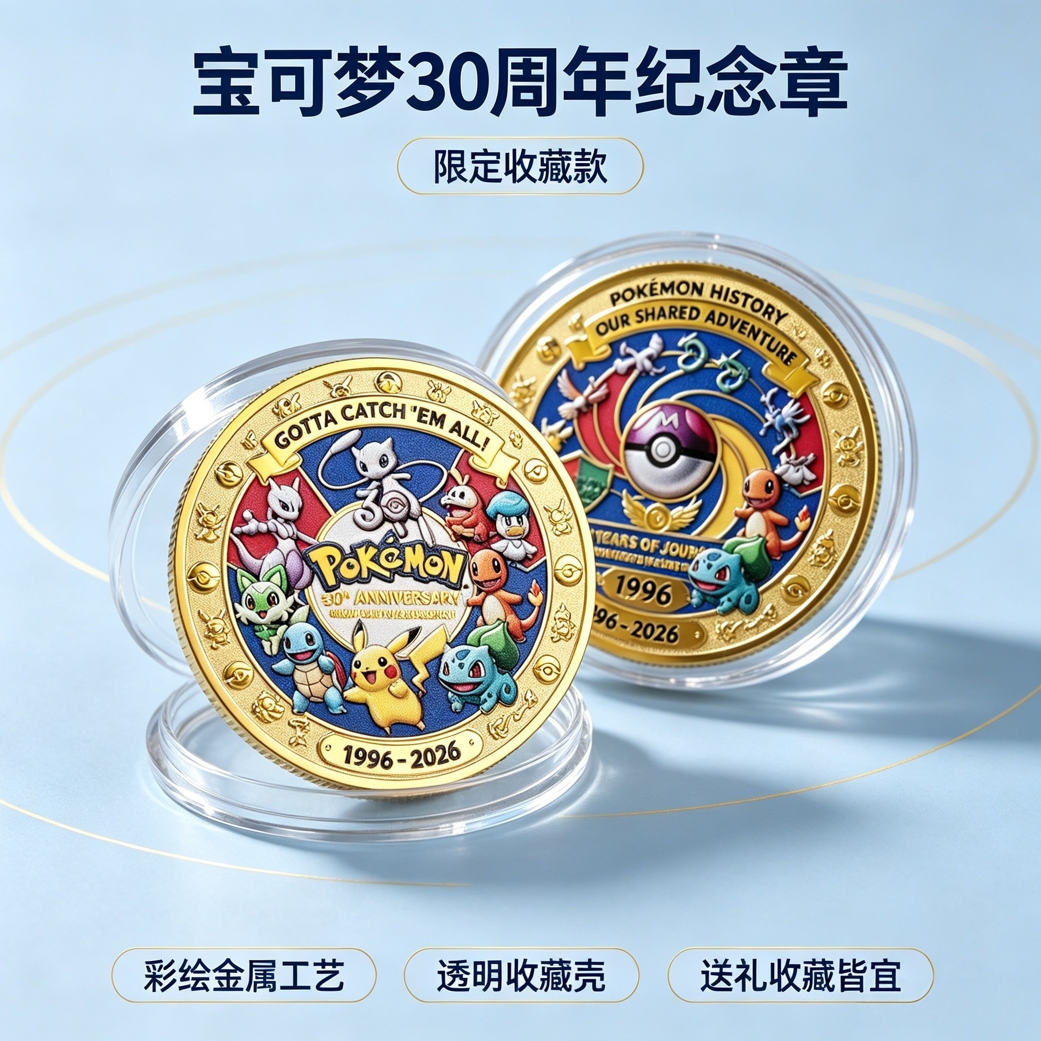 精灵球30周年纪念币收藏工艺品1996-2026宠物精灵纪念章礼物摆件