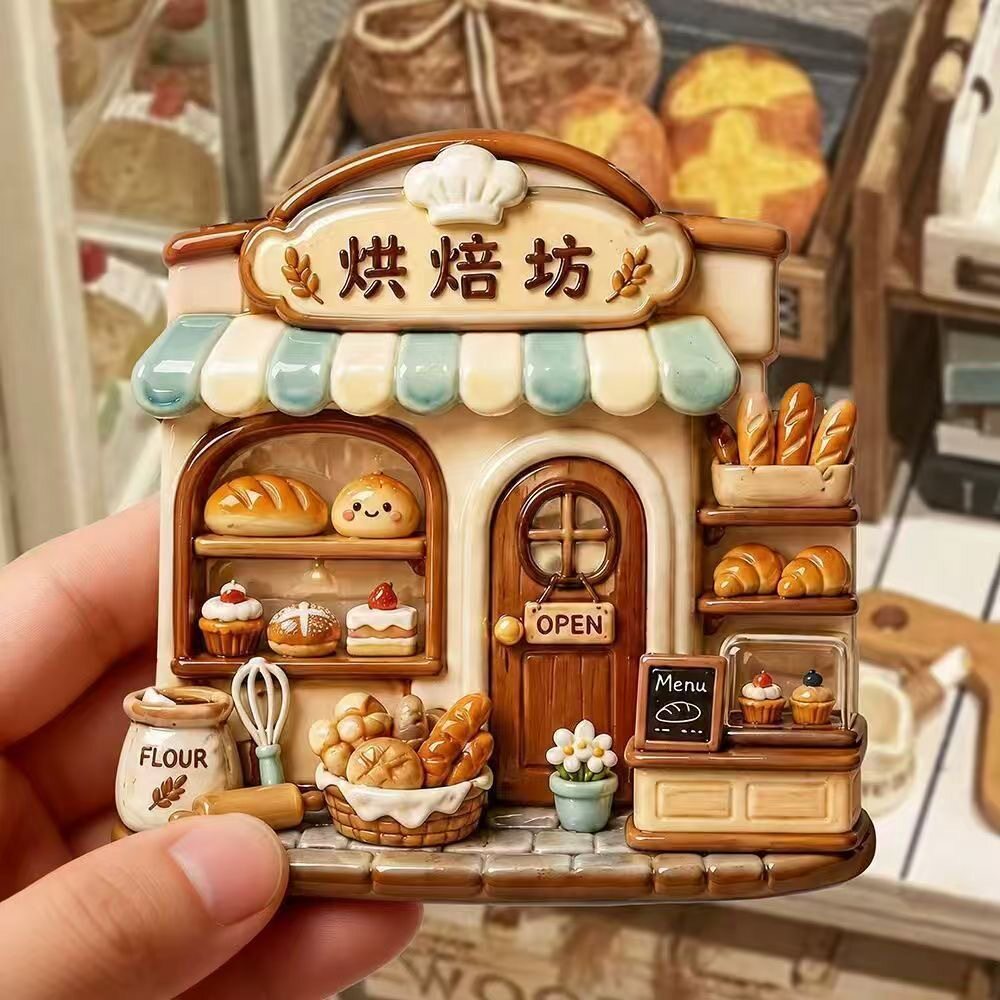 烘焙房小屋树脂浮雕磁吸冰箱贴创意微缩场景小礼品伴手礼装饰批发