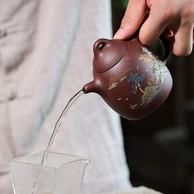 纯手工紫砂花鸟图案功夫茶壶