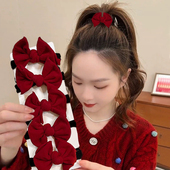 新年红色蝴蝶结发圈女高弹力耐用不伤发扎高马尾头绳高级感橡皮筋