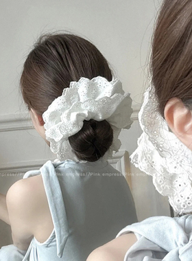 韩系超大号白色蕾丝大肠发圈女2025年新款皮筋法式复古花边扎头绳