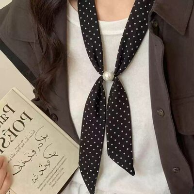 韩系黑色波点丝巾系脖女小众设计