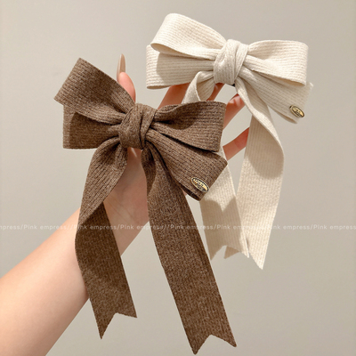 针织蝴蝶结飘带鸭嘴夹女秋冬发夹