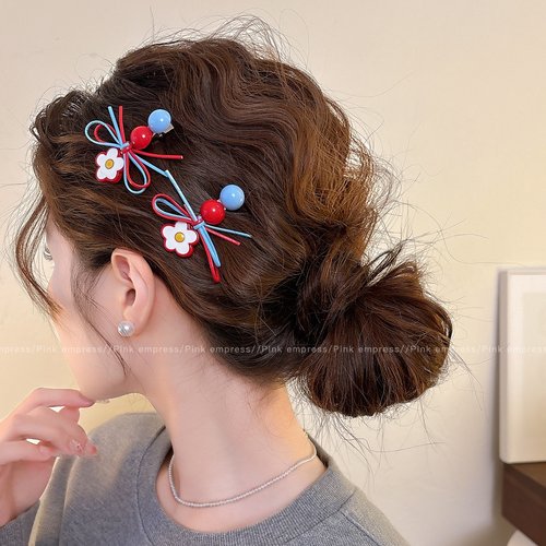 甜美红蓝花朵发夹女蝴蝶结一字夹