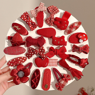 2026新年红色蝴蝶结发夹儿童侧边刘海夹头饰女童可爱碎发边夹发卡