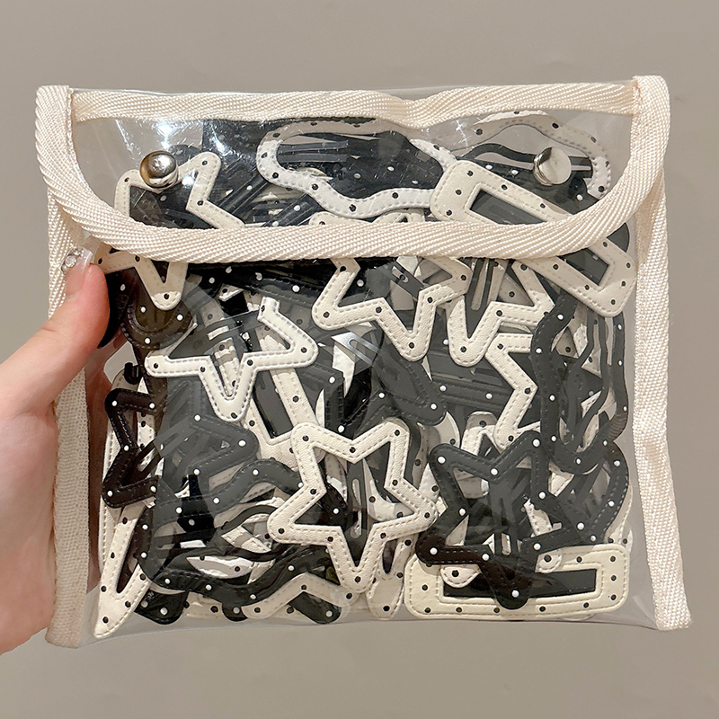 黑白波点云朵发夹侧边夹女一字夹