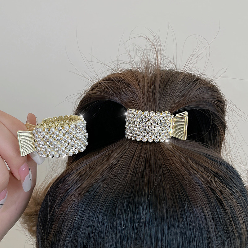 高级感珍珠水钻抓夹小发夹后脑勺高马尾固定神器发卡女防下垂爪夹