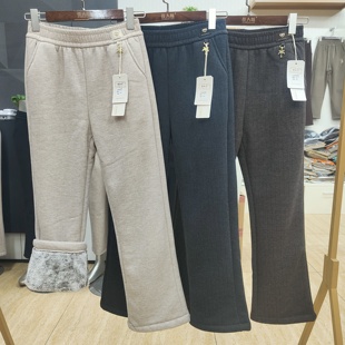 休闲裤 女士加绒加厚保暖窄版 冬季 靓丽琪3111人字雪狐绒直筒微喇裤