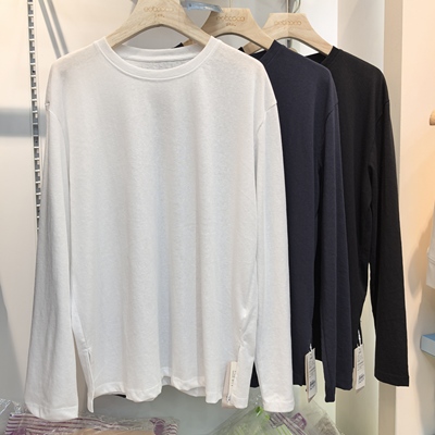 优布客5931薄款长袖T恤女春夏新款外穿打底衫侧开叉棉质宽松上衣