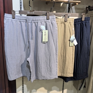 纤丝鸟2276男士夏季薄款天丝亚麻短裤男款休闲运动五分裤家居裤