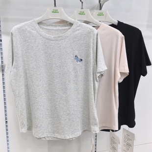 95棉宽松圆领百搭上衣半袖 T恤女 薰衣草6707原创设计小马刺绣短袖