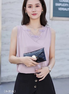 英琪娜361女夏季新款锦纶V领蕾丝花边吊带背心宽松舒适打底衫