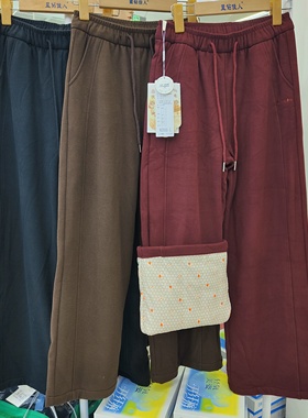 百依爱2025冬季新女士加厚纯羊毛直筒裤外穿保暖裤高腰防风92555