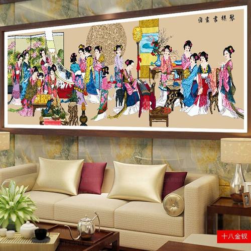 十二金钗十字绣琴棋书画2026新款客厅线绣红楼群芳图十八美女满绣