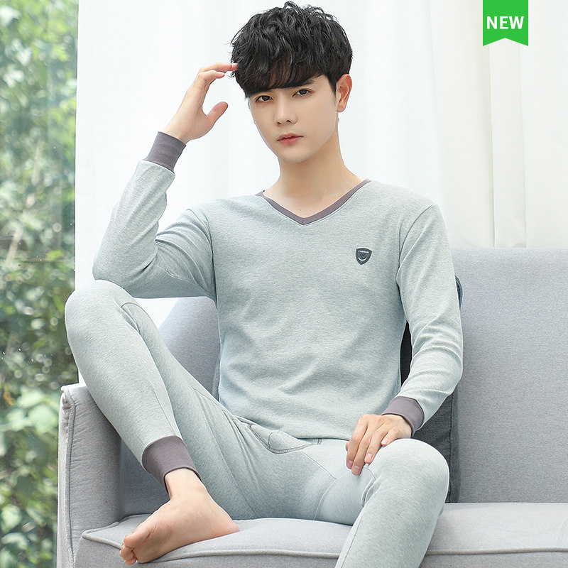 保暖V领简约男士秋衣秋裤套装