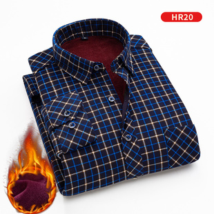 深色格子商务休闲双面绒加厚加绒衬衣男 男士 2020秋冬男装 保暖衬衫