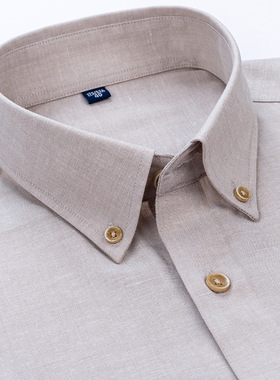 2025秋季新款亚麻长袖衬衫品质男装钮扣领开衫舒适透气男式衬衣白