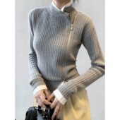 通勤针织衫 气质灰色设计感斜开襟设计感毛衣女冬季 小众不撞款 上衣