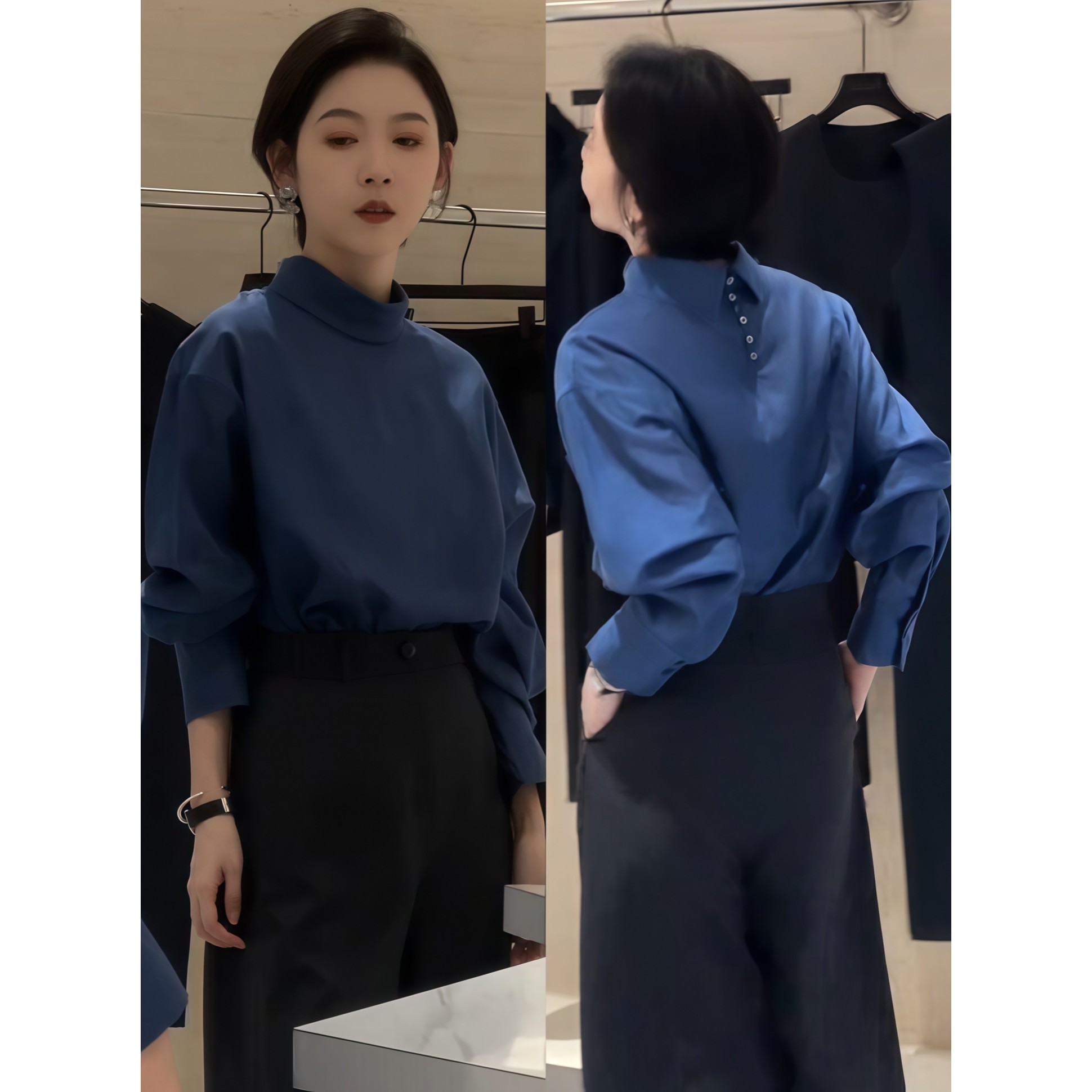 法式小资立领长袖衬衫女早