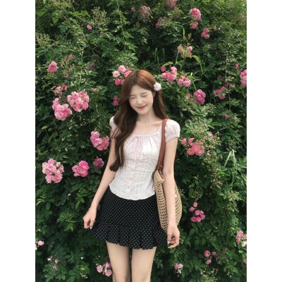 韩系夏季小个子衬衫波点裙套装
