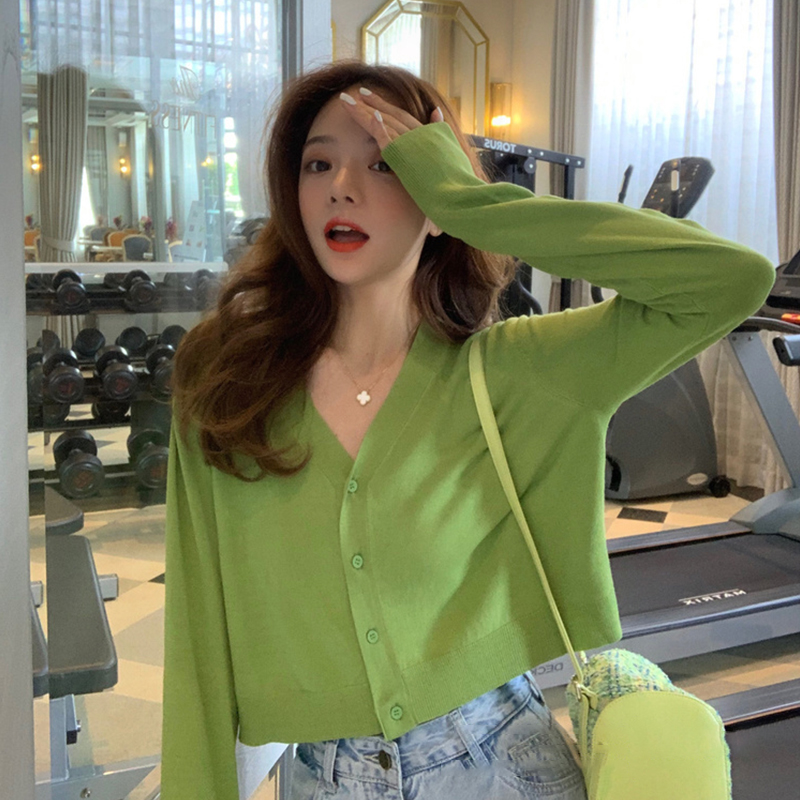 外套女针织开衫绿薄款领夏空调