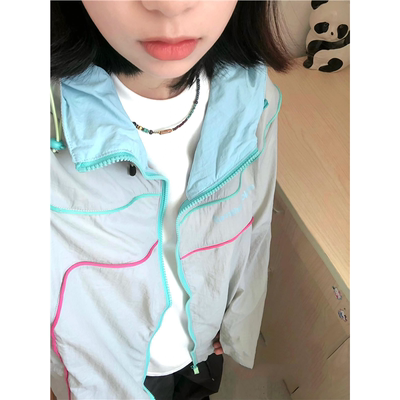 山系拼色复古运动防晒衣外套女夏季小个子宽松设计感防晒服冲锋衣